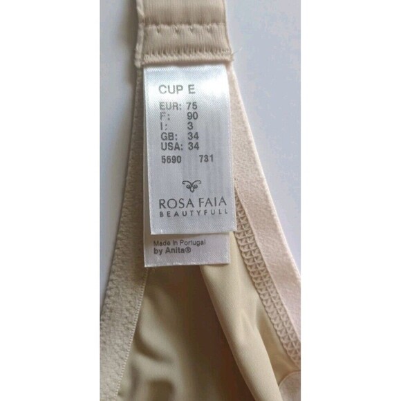 Rosa Faia Beautyfull Bra Size 34E Unlined Balconet Beige Embroidered Underwire - Picture 4 of 9